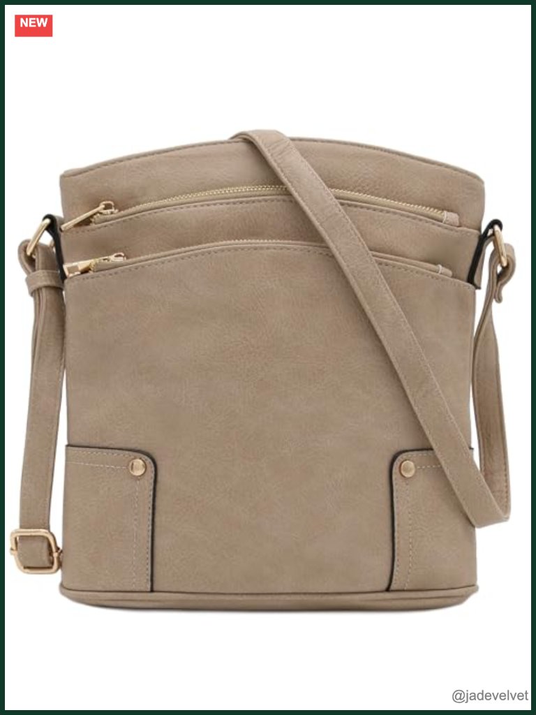 Faux Leather Triple Zip Crossbody Bag With Adjustable Strap